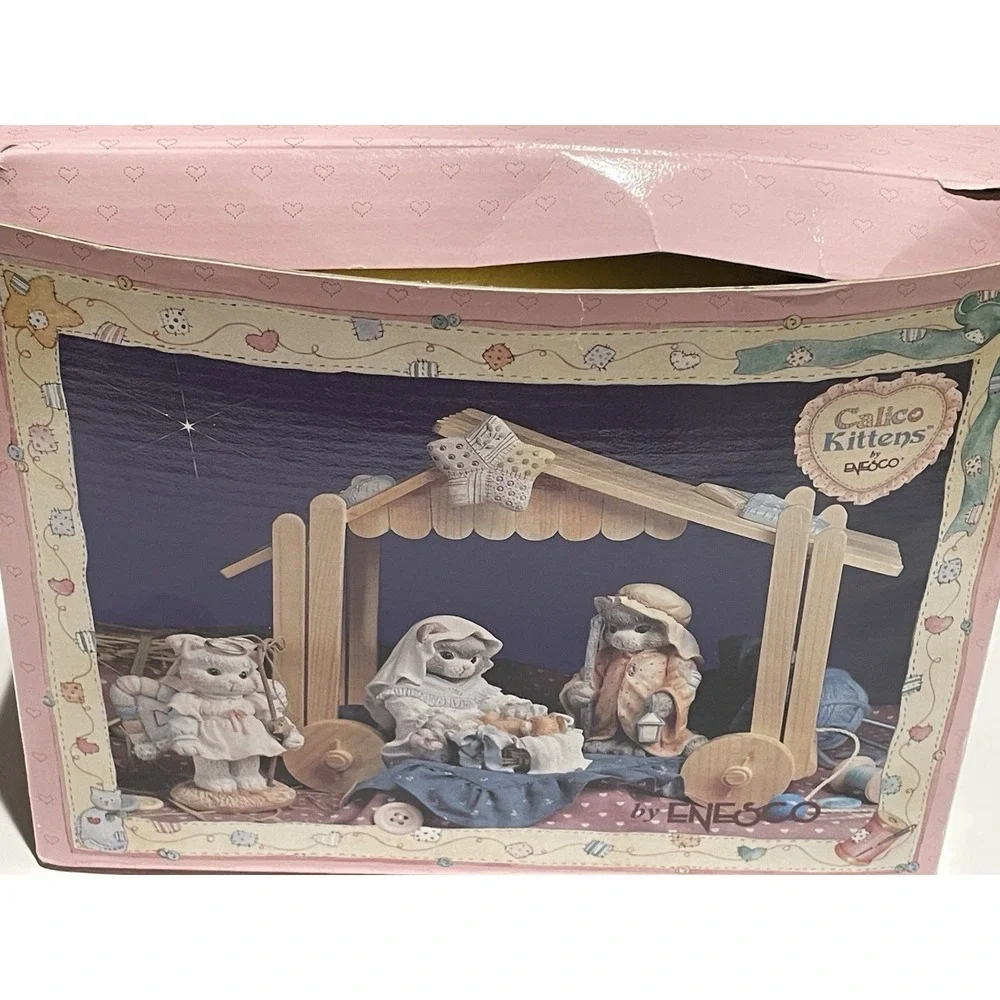 Vintage Enesco Calico Kittens Nativity Scene Set Priscilla Hillman New Open Box
